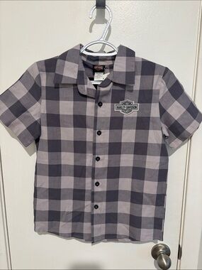 Harley-Davidson Black & Gray Plaid Short Sleeve Button-Up Shirt